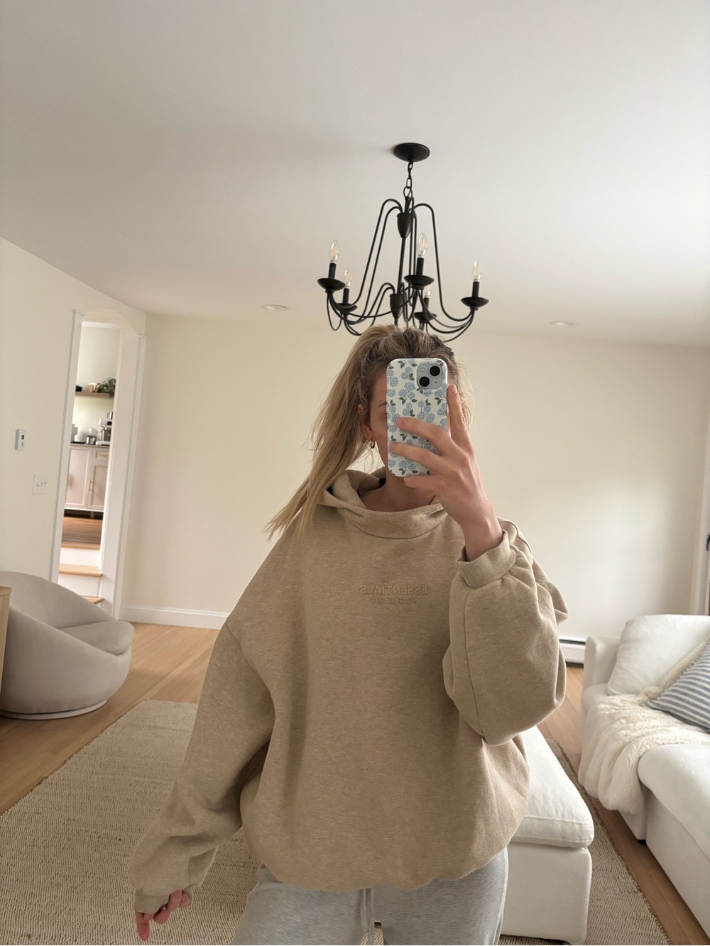 Essentials Oversized Tan Cowl-Neck Sweater